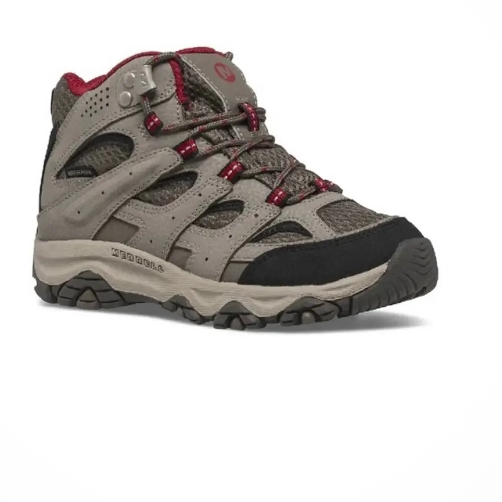 Moab 3 Mid Waterproof Leather Kids' Size 4M Boulder Gray Red Hiking Boots